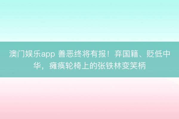 澳门娱乐app 善恶终将有报！弃国籍、贬低中华，瘫痪轮椅上的张铁林变笑柄