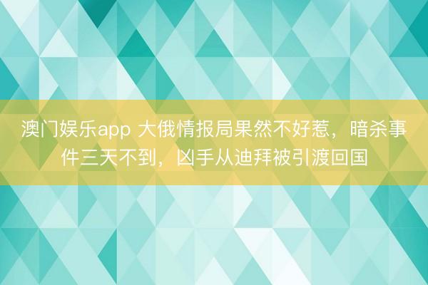澳门娱乐app 大俄情报局果然不好惹，暗杀事件三天不到，凶手从迪拜被引渡回国