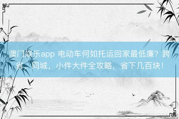 澳门娱乐app 电动车何如托运回家最低廉？跨省，同城，小件大件全攻略，省下几百块！