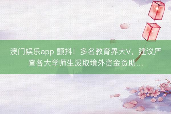 澳门娱乐app 颤抖!多名教育界大V,建议严查各大学师生汲取境外资金资助…