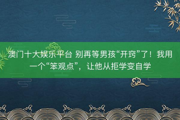 澳门十大娱乐平台 别再等男孩“开窍”了！我用一个“笨观点”，让他从拒学变自学