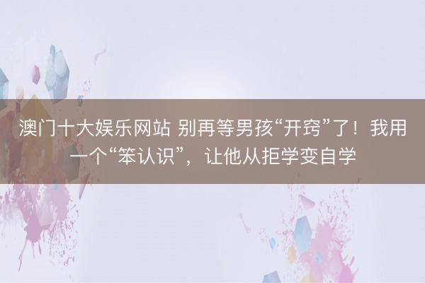 澳门十大娱乐网站 别再等男孩“开窍”了！我用一个“笨认识”，让他从拒学变自学