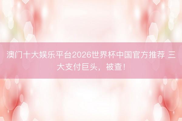 澳门十大娱乐平台2026世界杯中国官方推荐 三大支付巨头,被查!