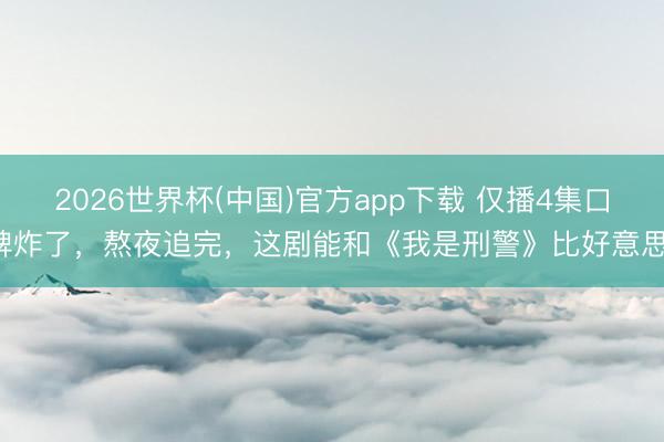 2026世界杯(中国)官方app下载 仅播4集口碑炸了,熬夜追完,这剧能和《我是刑警》比好意思!