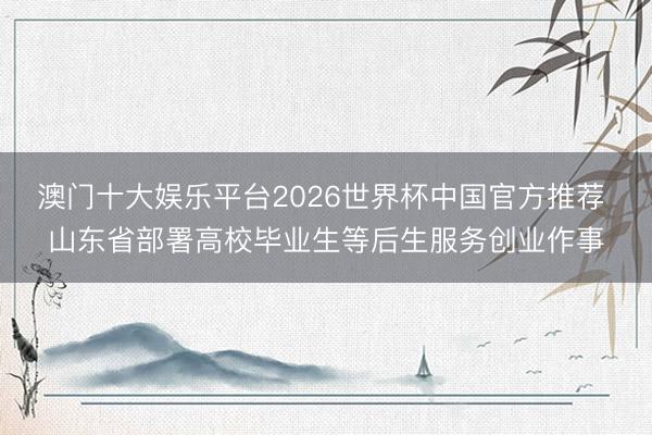 澳门十大娱乐平台2026世界杯中国官方推荐 山东省部署高校毕业生等后生服务创业作事